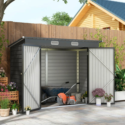 Outsunny 8 x 4FT Galvanised Garden Storage Shed, Metal Outdoor Shed with Double Doors and 2 Vents, Grey