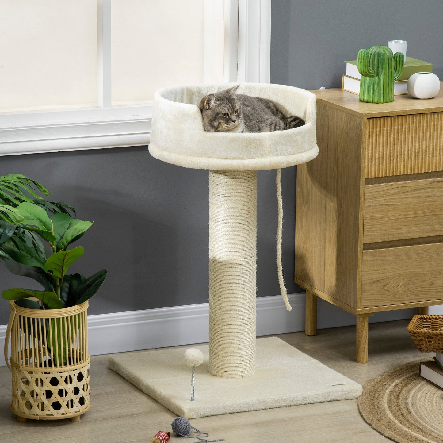 PawHut Cat Tree, Cat Tower for Indoor Cats with Thickened Sisal Scratching Post Cream