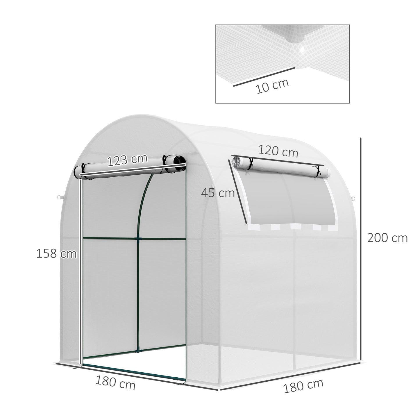 Outsunny Walk in Polytunnel Greenhouse، منزل أخضر للحديقة مع نافذة وباب قابلين للطي، 1.8 × 1.8 × 2 متر، أبيض