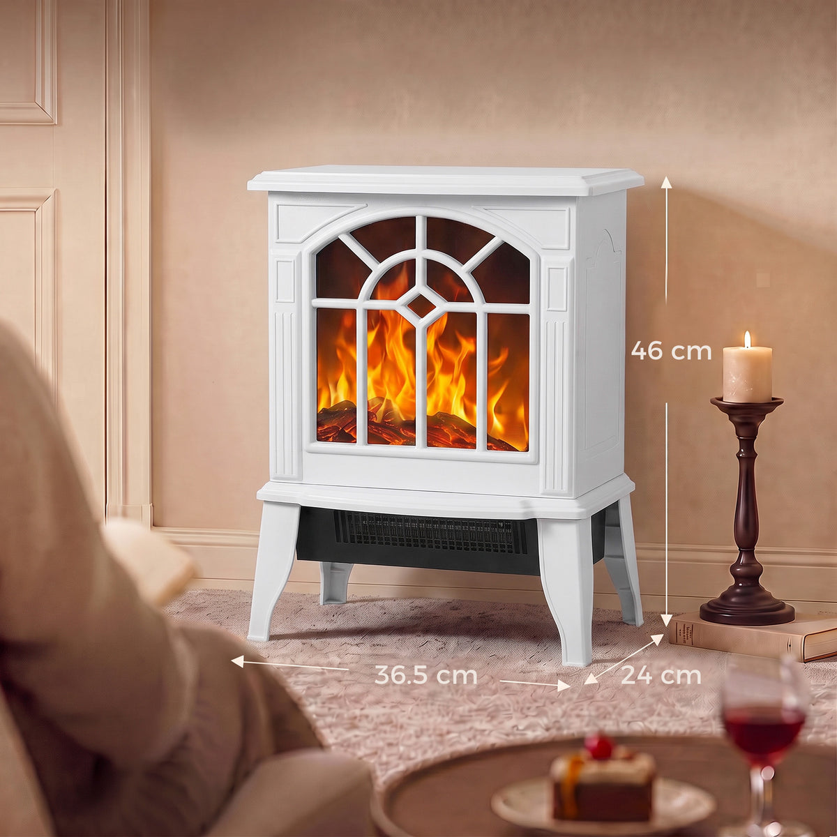 HOMCOM Freestanding Electric Fireplace, Electric Log Burner w/ LED Flame Effect, Overheating Safety System, 1000W/2000W, White