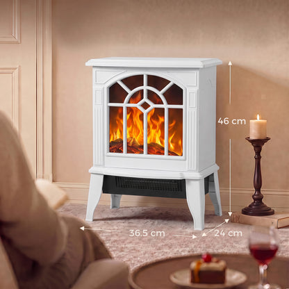 HOMCOM Freestanding Electric Fireplace, Electric Log Burner w/ LED Flame Effect, Overheating Safety System, 1000W/2000W, White
