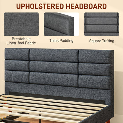 HOMCOM Upholstered Double Bed Frame 136W x 196D x 87Hcm with Slats - Grey