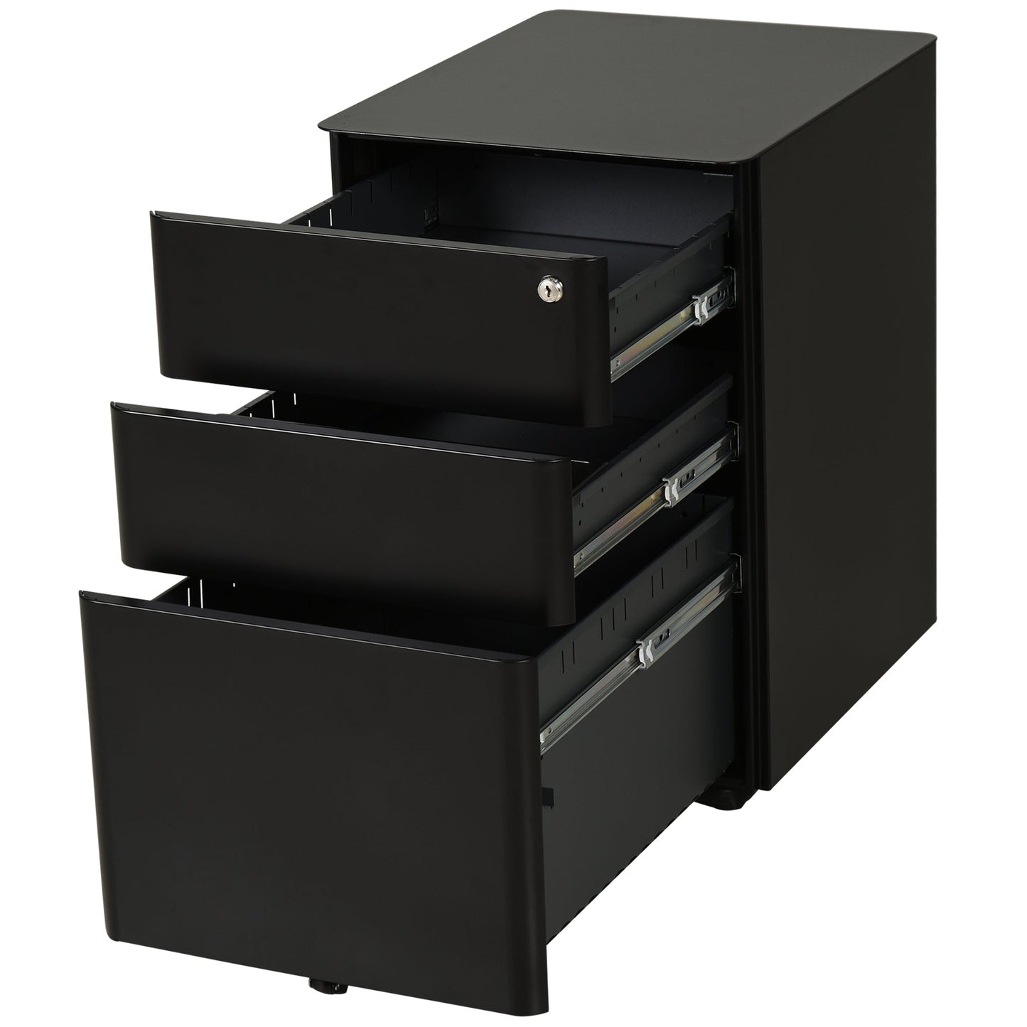 Vinsetto Lockable Cabinet, Rolling Filing Cabinet with 3 Drawers, Steel Office Drawer Unit for A4, Letter, Legal Sized Files