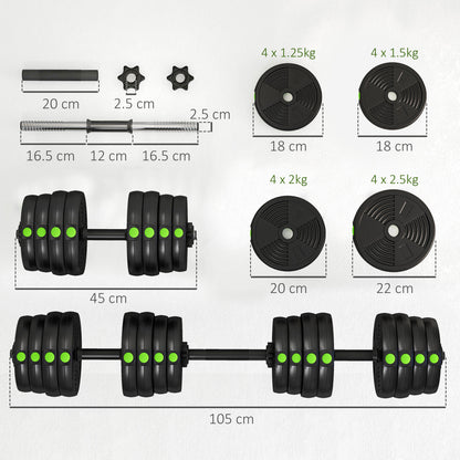 SPORTNOW Adjustable Weight Barbell & Dumbbells Set Free Weights Strength Muscle Exercise Home Gym Training, Black and Green
