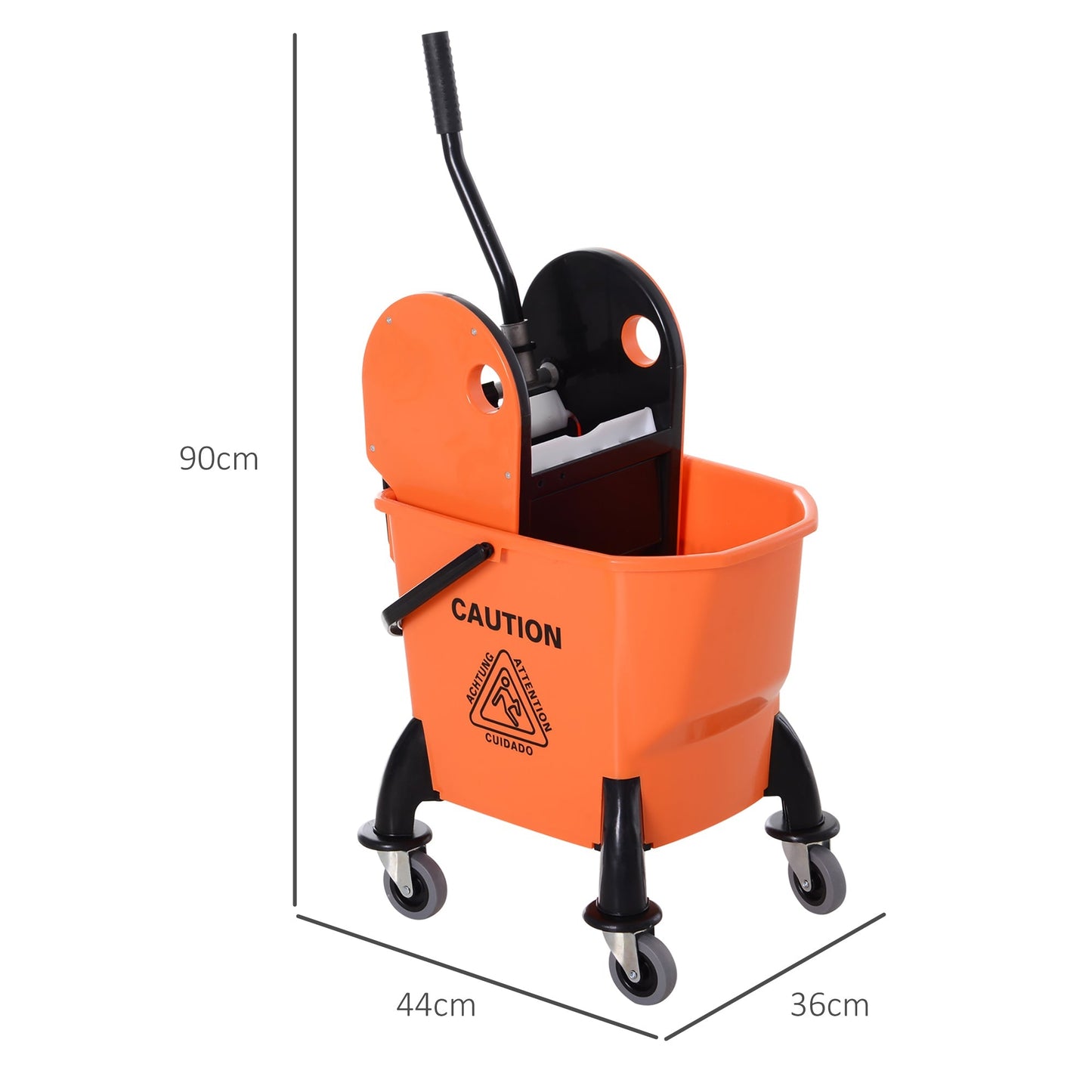 26L Mop Bucket with Wringer, Mop Bucket on Wheels with Carry Handle, Mop Holder, Plastic Body for Household, Orange