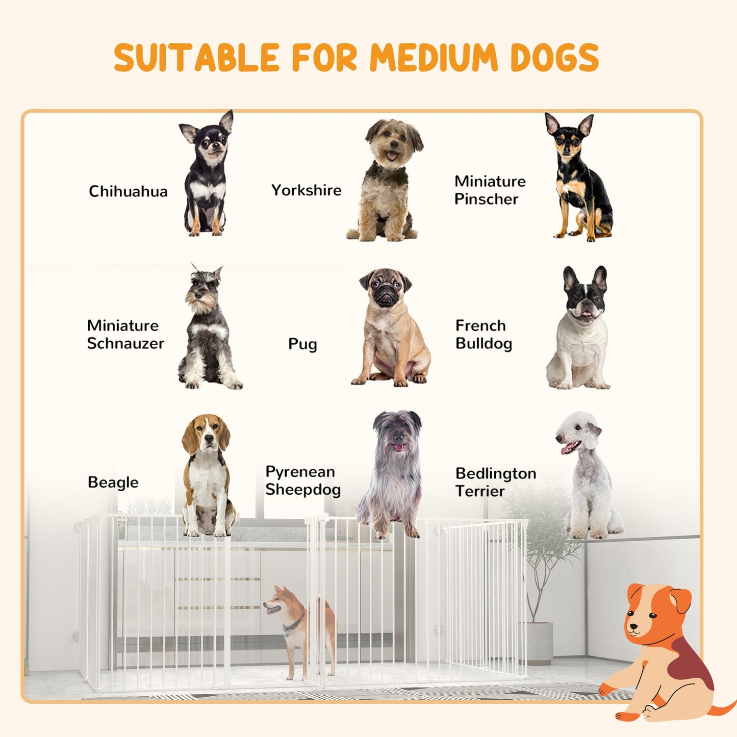 PawHut 2-In-1 Multifunctional Dog Pen and Safety Pet Gate, 8 Panel Dog Playpen w/ Double-locking Door, Foldable Dog Barrier for Medium Dogs