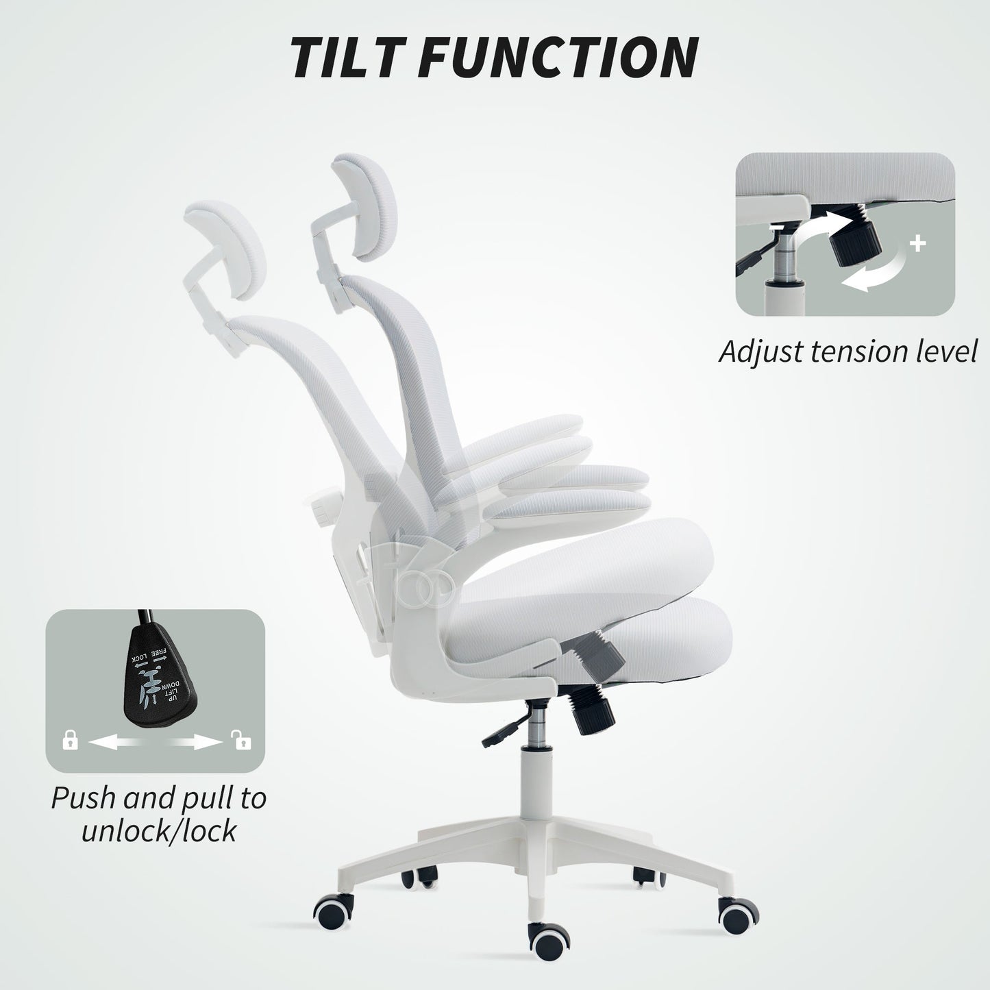 Vinsetto Multi-Adjustable Office Chair, with Lumbar Support, Headrest and Mesh Back - White