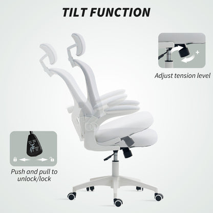Vinsetto Multi-Adjustable Office Chair, with Lumbar Support, Headrest and Mesh Back - White