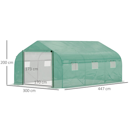 Tunel foliowy Outsunny Walk-in Garden Greenhouse, zewnętrzna szklarnia z drzwiami z siatki, osłoną z PE i 6 oknami, 4,5 x 3 x 2 m, zielony