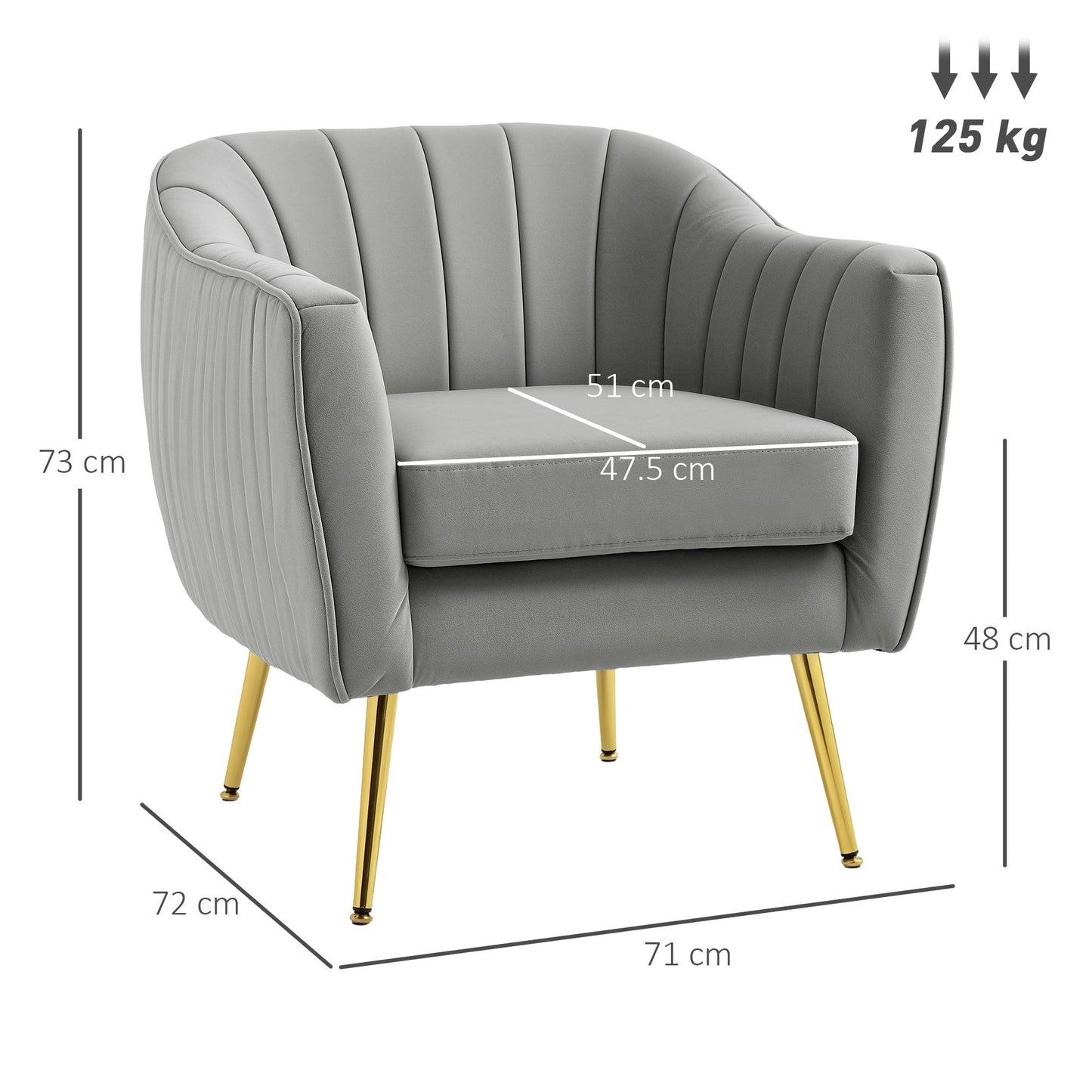 Fotel akcentowy HOMCOM Velvet-Feel Shell Back - szary