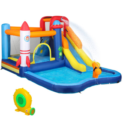 AIYAPLAY 5 in 1 Bouncy Castle for Children with 550W Blower, Water Slide, Splash Pool, Jumping Area, Climbing Wall, Cannon
