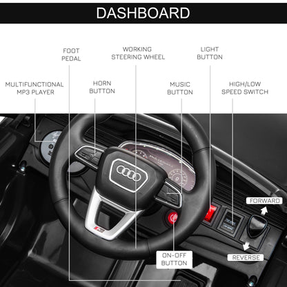 HOMCOM Audi RS Q8 Licensed 6V Kids Electric Ride On Car Toy Car with Remote Control Music Lights USB MP3 for 3-5 Years Old Black