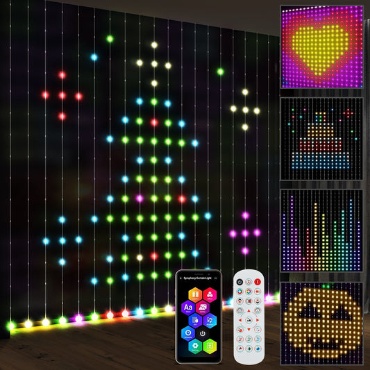 Lampki LED HOMCOM do zasłon, inteligentne lampki choinkowe do zasłon, zmieniające kolor kinkiety z pilotem i aplikacją, dynamiczne, wiszące lampki okienne DIY do sypialni i salonu, 3 x 3 m, dioda LED 400 RGBIC