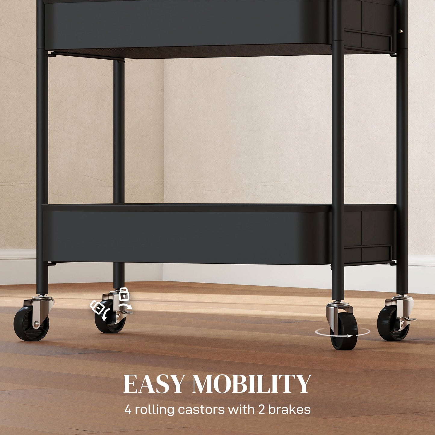 HOMCOM Three-Tier Steel Storage Trolley - Black