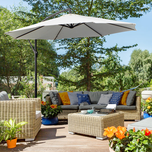 Outsunny 3m Banana Parasol Parasol, Offset Cantilever Parasol z podstawą krzyżową, Kremowo-biały