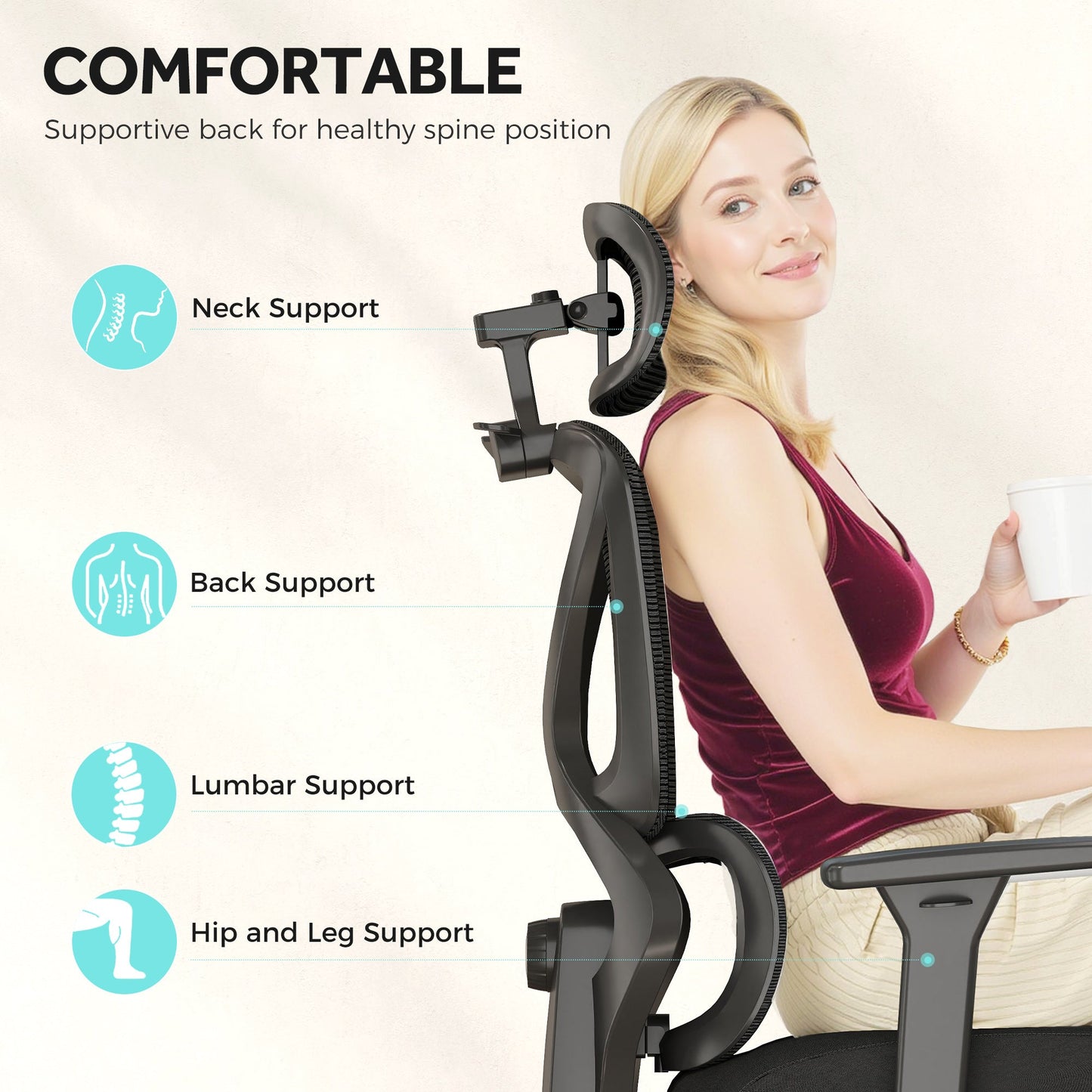 HOMCOM Ergonomiczny i regulowany fotel biurowy – czarny