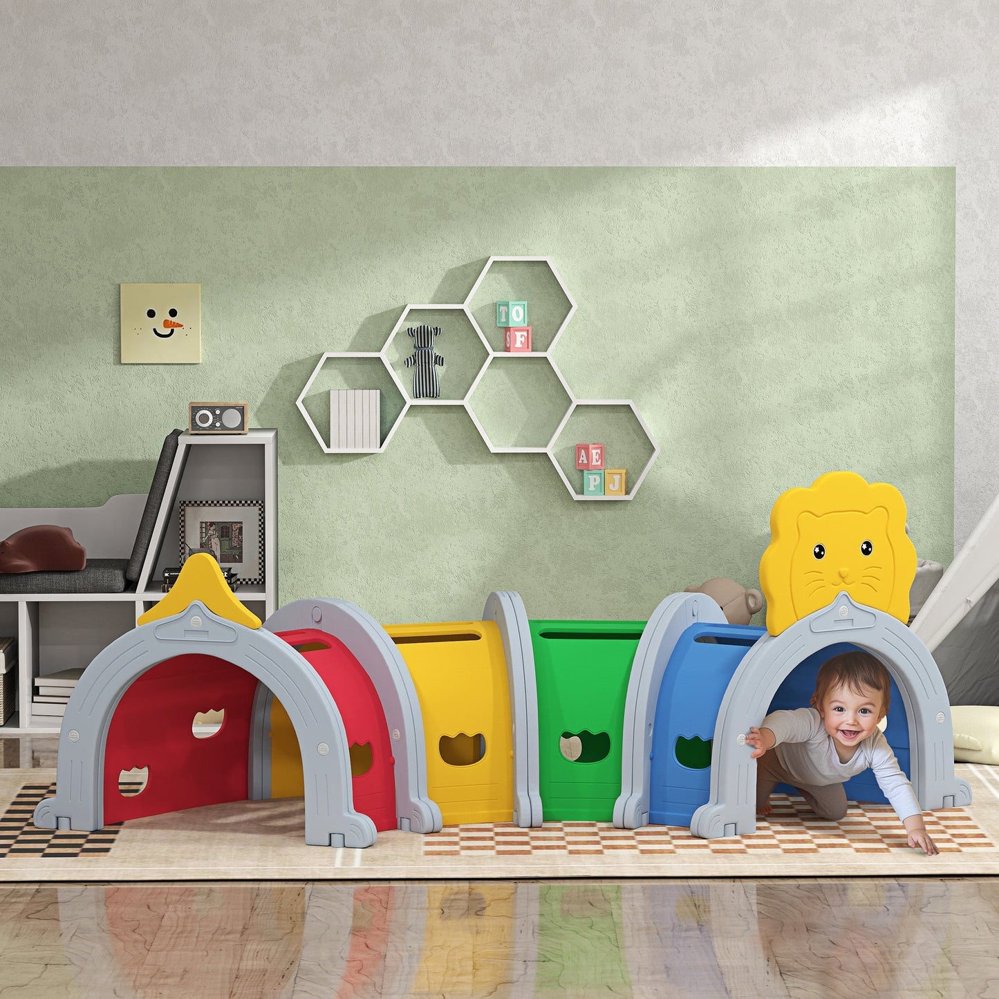 AIYAPLAY Kids Play Tunnel with Lion Design for 3-6 Years, Crawling, Climbing, Indoors & Outdoors