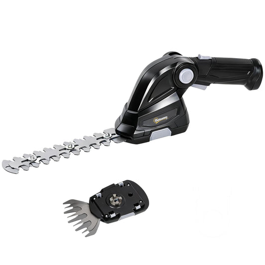 Outsunny 2-in-1 Cordless Hedge Trimmer & Grass Shear with 7.2V 2 x Rechargeable 2000mAh Batteries, 2 Changeable Blades