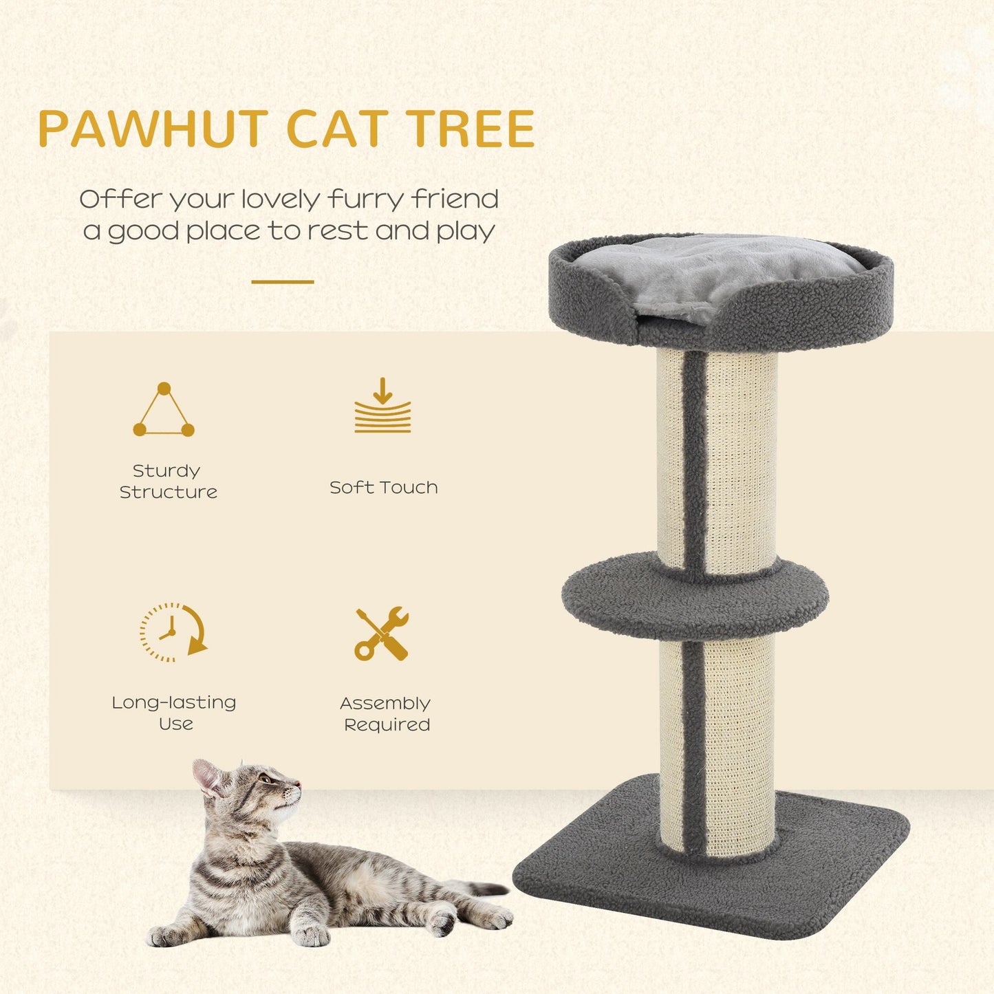 PawHut 91cm Cat Tower Scratching Posts Cat Tree for Indoor Cats Kitten Activity Centre Grey