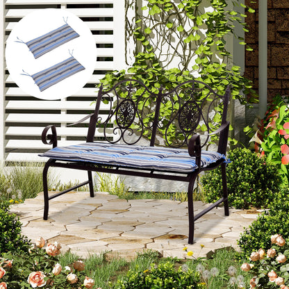 Outsunny Set of 2 Outdoor Garden Patio 2-3 Seater Bench Swing Chair Cushion Seat Pad Mat Replacement 120L x 50W x 5T cm - Blue Stripes