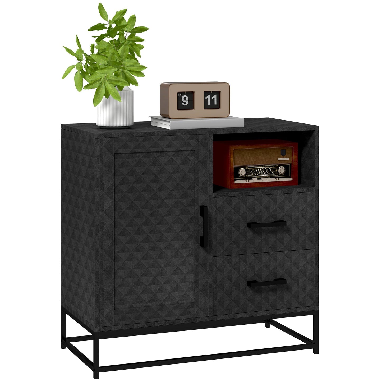 HOMCOM Sideboard with Adjustable Shelf, Freestanding Sideboard Storage Cabinet with Open Compartment and 2 Drawers, Black