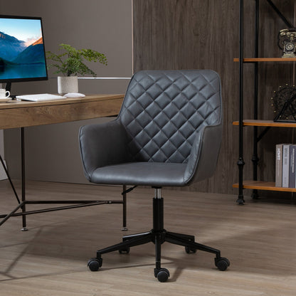 Vinsetto Swivel Office Chair Leather-Feel Fabric Home Study Leisure with Wheels, Grey