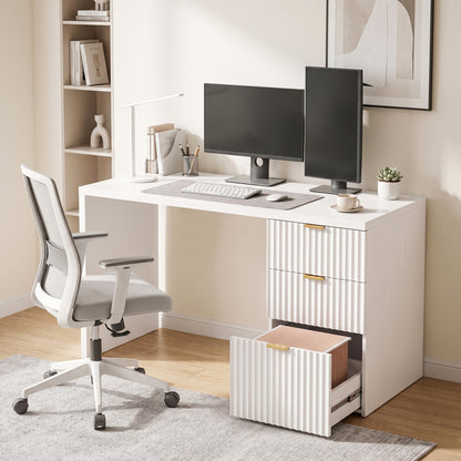HOMCOM Computer Desk with 3 Drawers Reversible Home Office Desk 120 cm, White