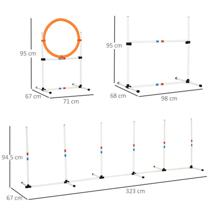 PawHut 3 Piece Pet Agility Training Equipment Dog Play Run Jump Obedience Training Set Adjustable (Pole + Hoop + Hurdle)