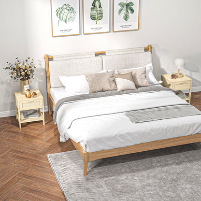 طاولة بجانب السرير من HOMCOM، طاولة بجانب السرير مع درج من الخيزران ورف تخزين مفتوح، طاولة جانبية ريفية لغرفة النوم وغرفة المعيشة، مجموعة من قطعتين