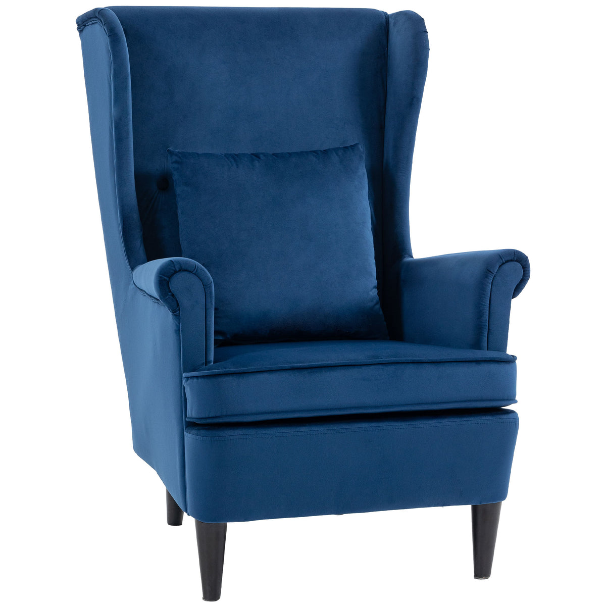HOMCOM Modern Accent Chair with High Backrest and Pillow, Velvet-Feel Fabric Reading Chair with Solid Wood Legs, Blue