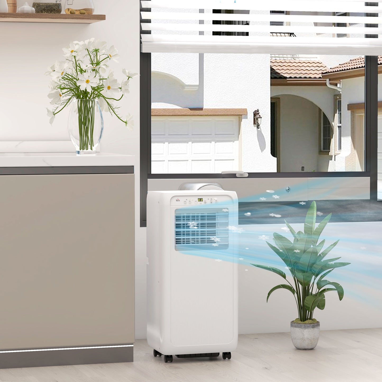 HOMCOM 7,000 BTU Mobile Air Conditioner for Room up to 26m2, with Dehumidifier, 24H Timer, Wheels, Window Mount Kit