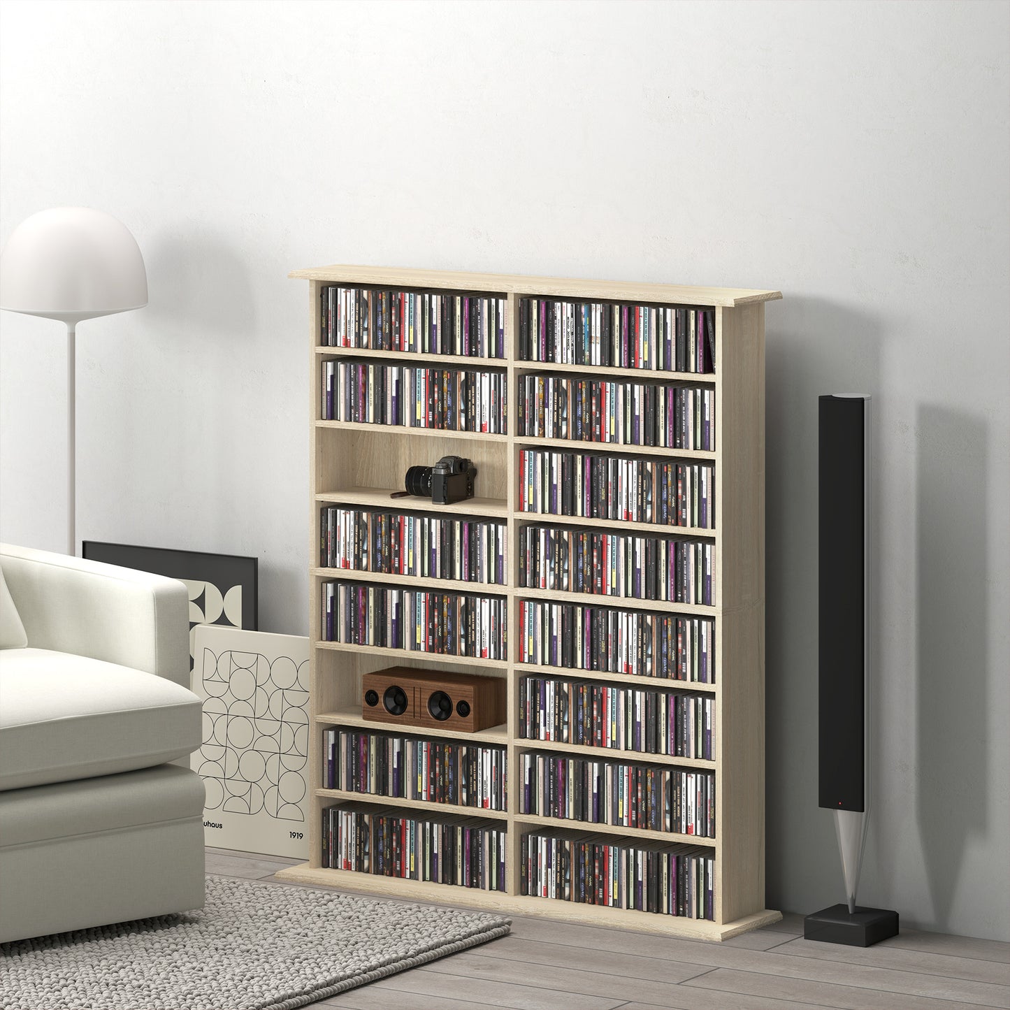 HOMCOM 16-Compartment Media Shelf - Nature Wood Finish