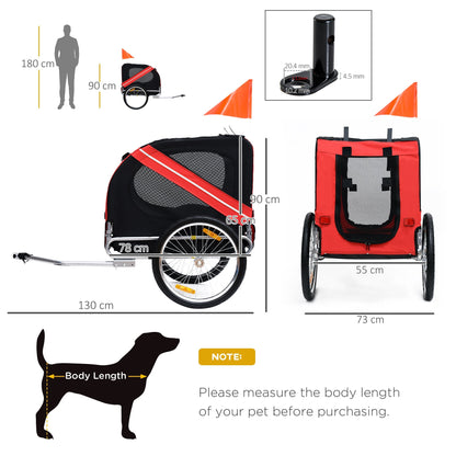 Pawhut Dog Bike Trailer دراجة الحيوانات الأليفة مقطورة قابلة للطي الكلب الناقل دراجة في عربة الإطار الصلب - الأحمر والأسود