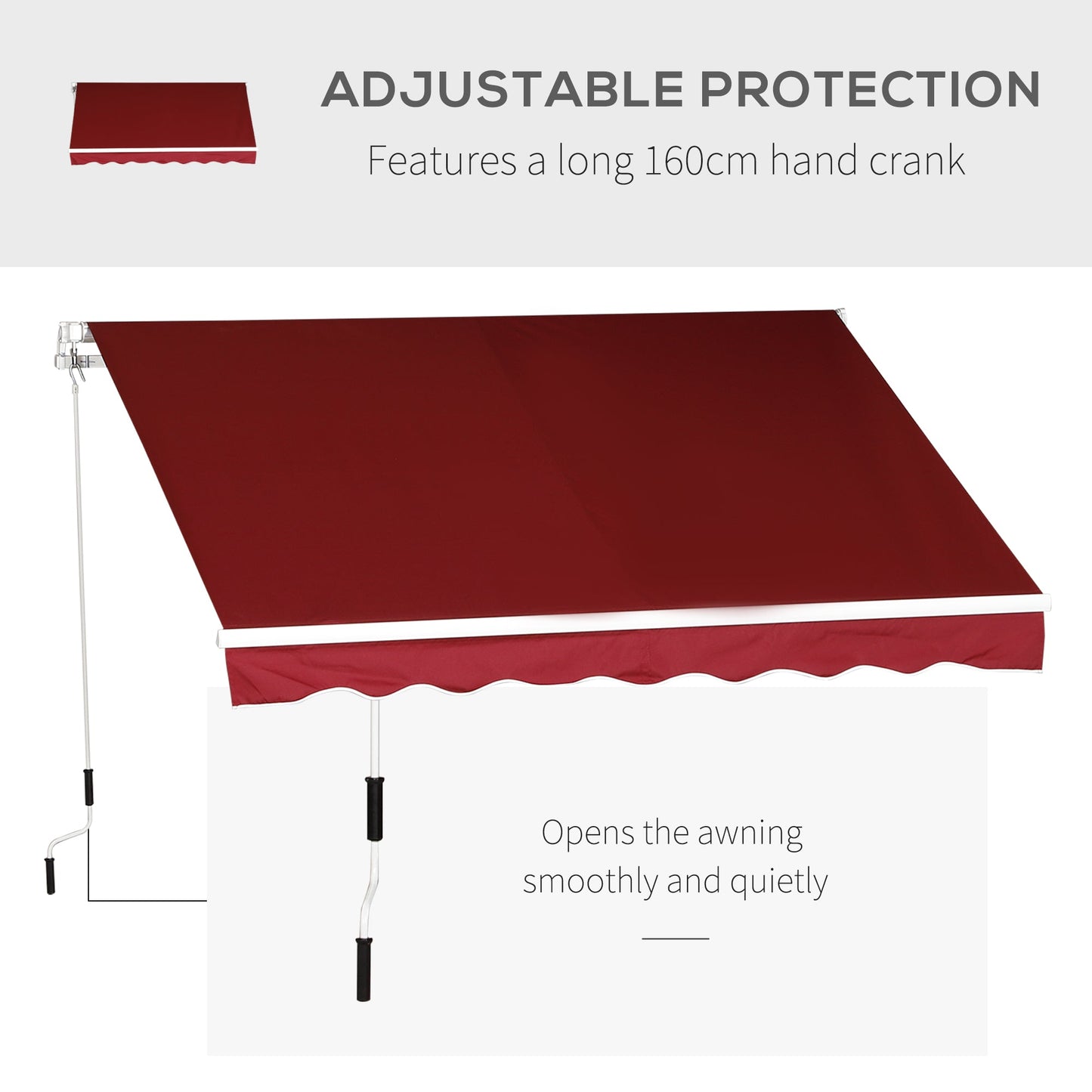 Outsunny Garden Patio Manual Retractable Sun Shade Patio Awning Outdoor Deck Canopy Shelter, 2.5mx2m (Dark Red)