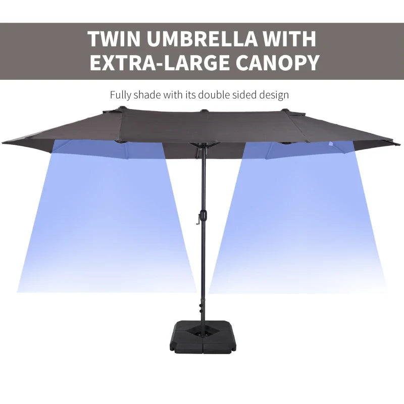 Outsunny 4.6m Garden Parasol Double-Sided Sun Umbrella Patio Market Shelter Canopy Shade with Weight Base, Grey