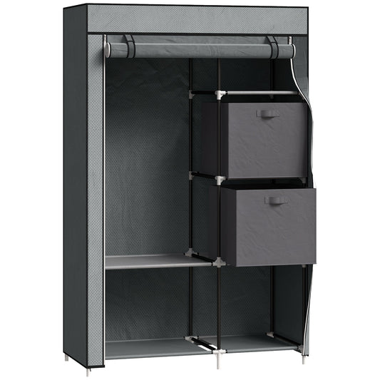 HOMCOM Fabric Wardrobe, Portable Wardrobe, Clothes Storage Unit with 5 Compartments, Hanging Rail and 2 Fabric Drawers, 102 x 42.5 x 162.5cm, Dark Grey