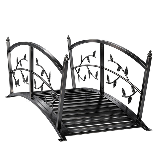 Outsunny 1.2M Metal Garden Bridge with Safety Railings, Outdoor Pond Bridge, Arch Decorative Footbridge for Creek Stream