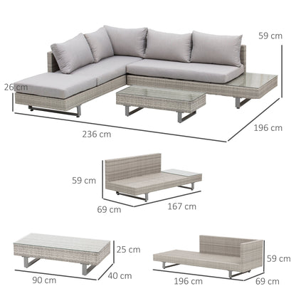 Outsunny Three-Piece Corner Rattan Set, with Glass Tables