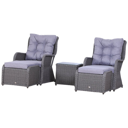 Outsunny 5PCS Deluxe Garden Rattan Furniture Sofa Chair & Stool Table Set Patio Wicker Weave Furniture Set Aluminium Frame Fully-assembly - Grey