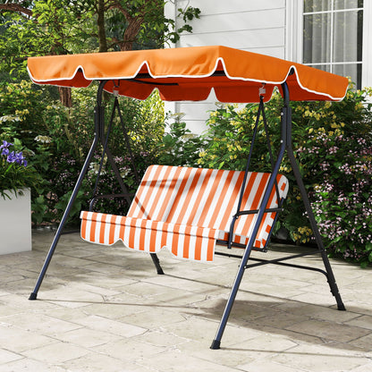 Outsunny 3 Seater Canopy Swing Chair Garden Rocking Bench Heavy Duty Patio Metal Seat w/ Top Roof - Orange