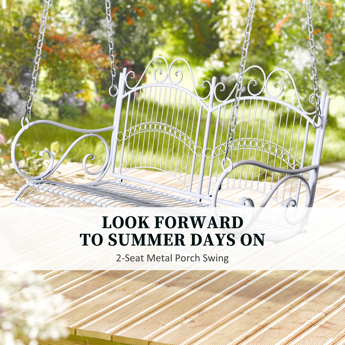 Outsunny Garden Bench Outdoor Metal 2-osobowy fotel wiszący hamak meble ogrodowe balkon biały - 118Lx 58W x 57H cm