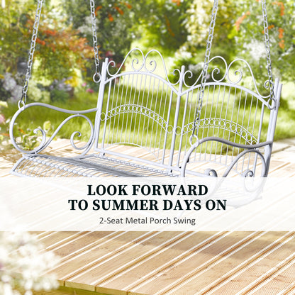 Outsunny Garden Bench Outdoor Metal 2-osobowy fotel wiszący hamak meble ogrodowe balkon biały - 118Lx 58W x 57H cm
