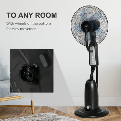 HOMCOM 18" Pedestal Fan with Water Mist Spray, Standing Fan, Humidifying Misting Fan with 3 Speeds, 2.8L Water Tank, Black