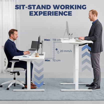 HOMCOM Standing Desk Memory Control Height Adjustable Desk 2 Cable Holes LED Display Sit Stand Desk White