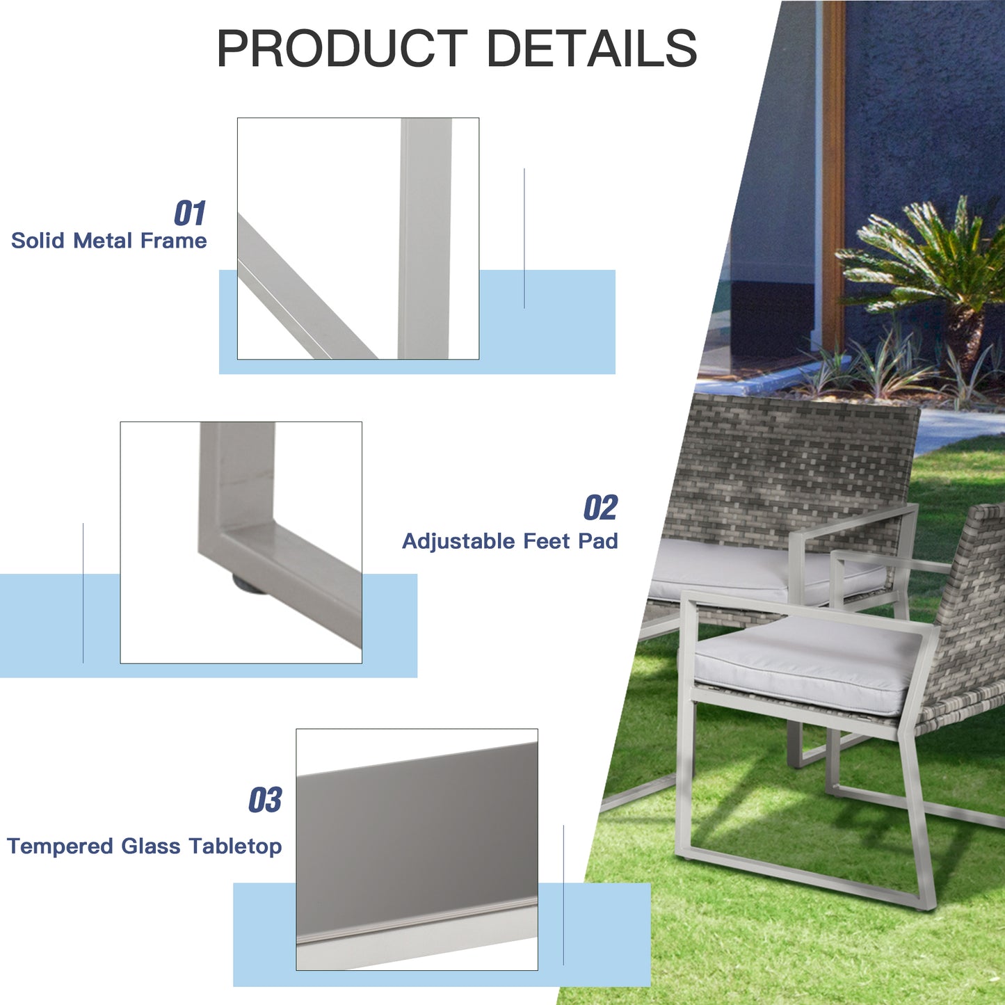 Zestaw mebli ogrodowych Outsunny 4PC z rattanu 2 pojedyncze sofy, fotele, 1 ławka z poduszkami i stolik kawowy Patio Backyard Wicker Weave