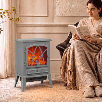 HOMCOM 1kW-2kW Vintage Electric Fireplace Heater - Grey