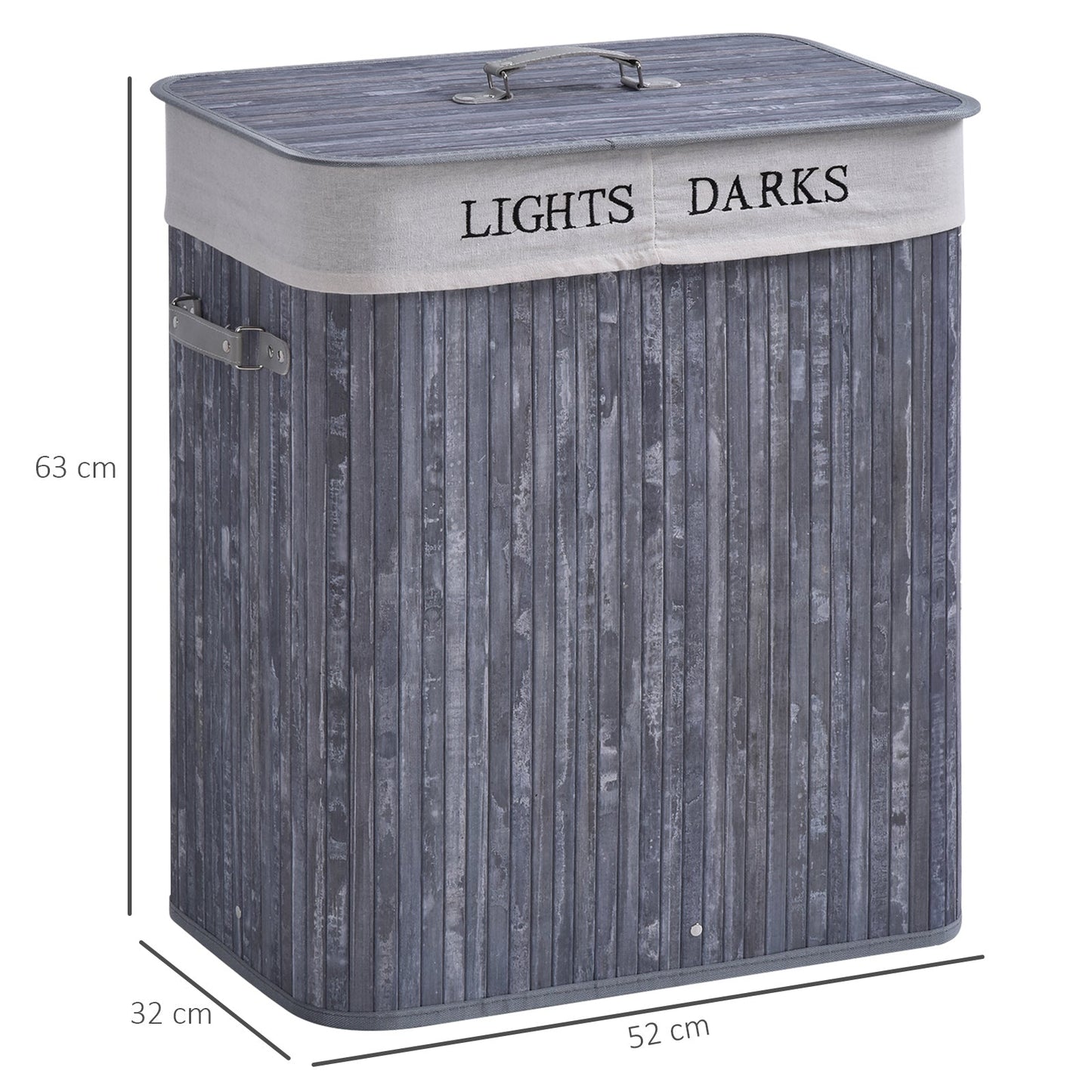 HOMCOM 100L składany naturalny drewniany kosz na pranie organizer na ubrania kosz na pranie pudełko do przechowywania z pokrywką zdejmowana wyściółka 52x32x63cm, szary