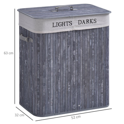 HOMCOM 100L składany naturalny drewniany kosz na pranie organizer na ubrania kosz na pranie pudełko do przechowywania z pokrywką zdejmowana wyściółka 52x32x63cm, szary