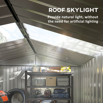 Outsunny Garden Storage Shed, Metal Outdoor Storage Shed House with Foundation Kit, Ventilation, Doors, 9 x 6FT, Grey