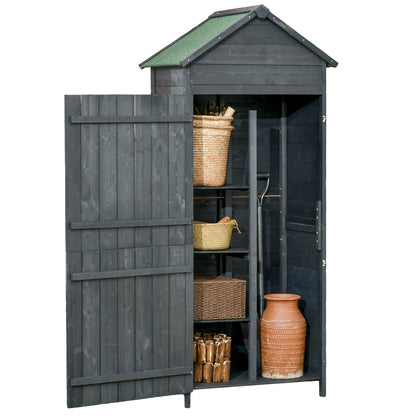Outsunny Garden Shed 4-poziomowy drewniany domek ogrodowy na zewnątrz 3 półki szafka ogrodowa zamykana na klucz 2 drzwi - szary